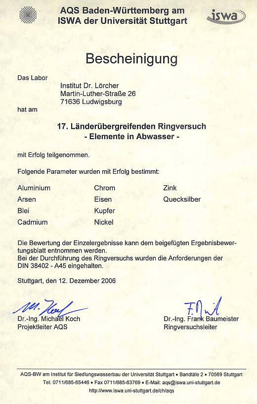 AQS: 17. Länderübergreifender Ringversuch Abwasser