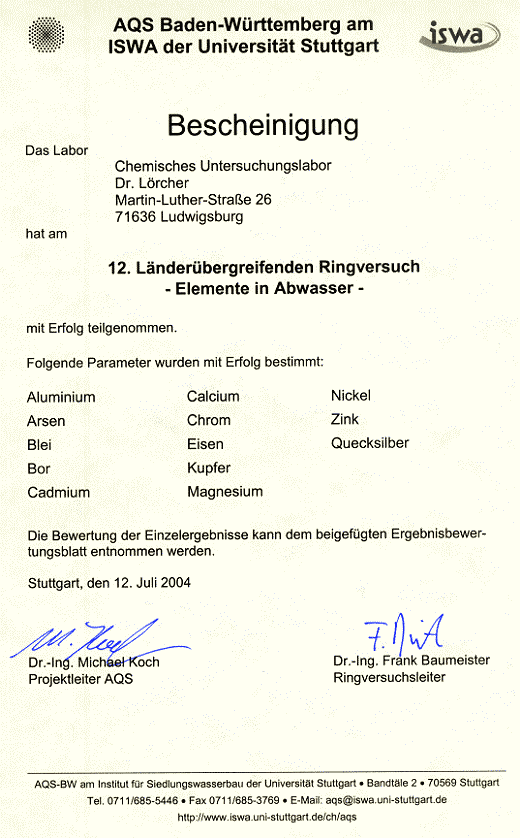 AQS 12. Lnderbergreifender Abwasserringversuch