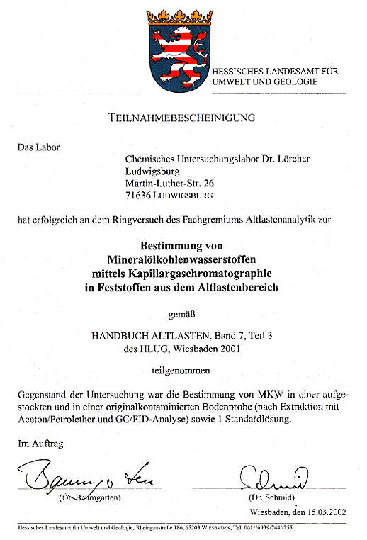 7. Ringversuch "Altlasten" der Bundesanstalt fr Materialforschung und -prfung (BAM) September 2001
