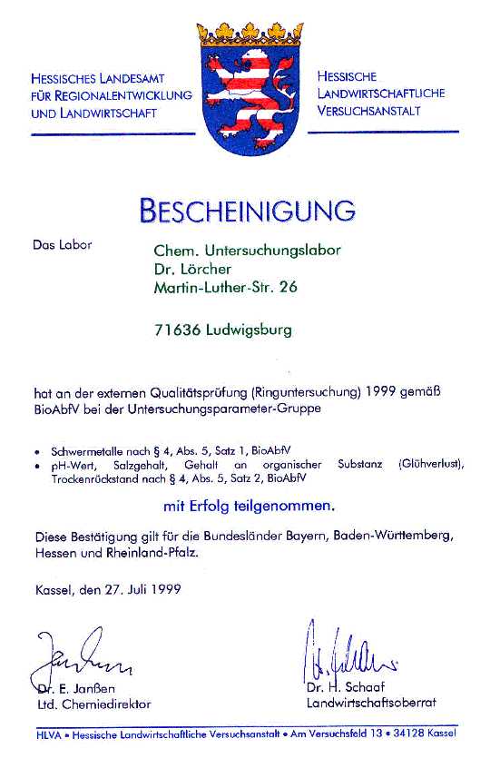 Hessische Landwirtschaftliche Versuchsanstalt: BioAbfV 1999