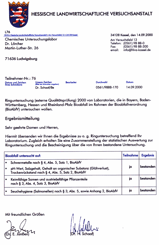 Urkunde Lufa Hessen Det. Ergebnisse 2000