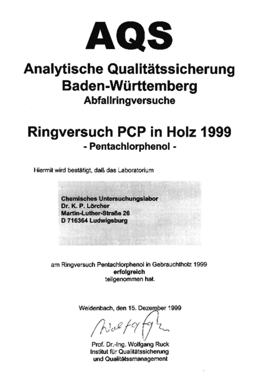 AQS Ringversuch PCP in Holz