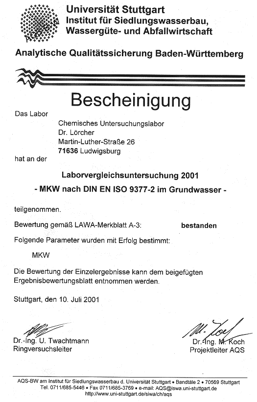Urkunde AQS MKW ISO 9377-2 